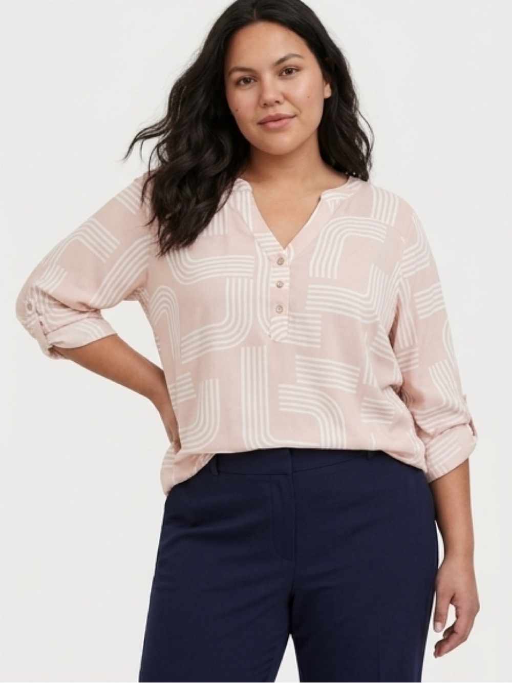 torrid Blush Beige Geometric V-Neck Tunic